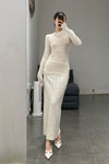 SWAYING/KNIT striped diagonal sleeve bottoming shirt SW23AW1T14 white